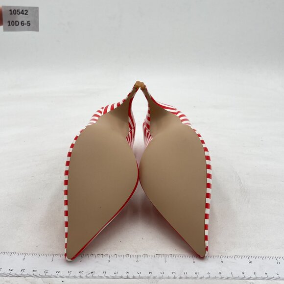 YDN Red Stripe Pointed Closed Toe Stiletto Heel Pumps Slip on Slide Dress Shoes - Picture 7 of 8
